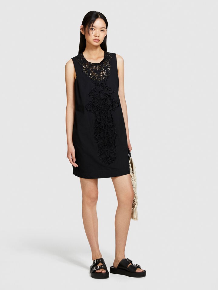 Sleeveless dress with crochet - women's short dresses - Black | Sisley image number 1
